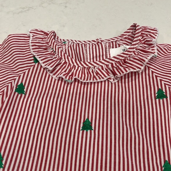 EUC DBA Girls 4T Red and White Seersucker with Christmas Trees Nightgown - Picture 5 of 8